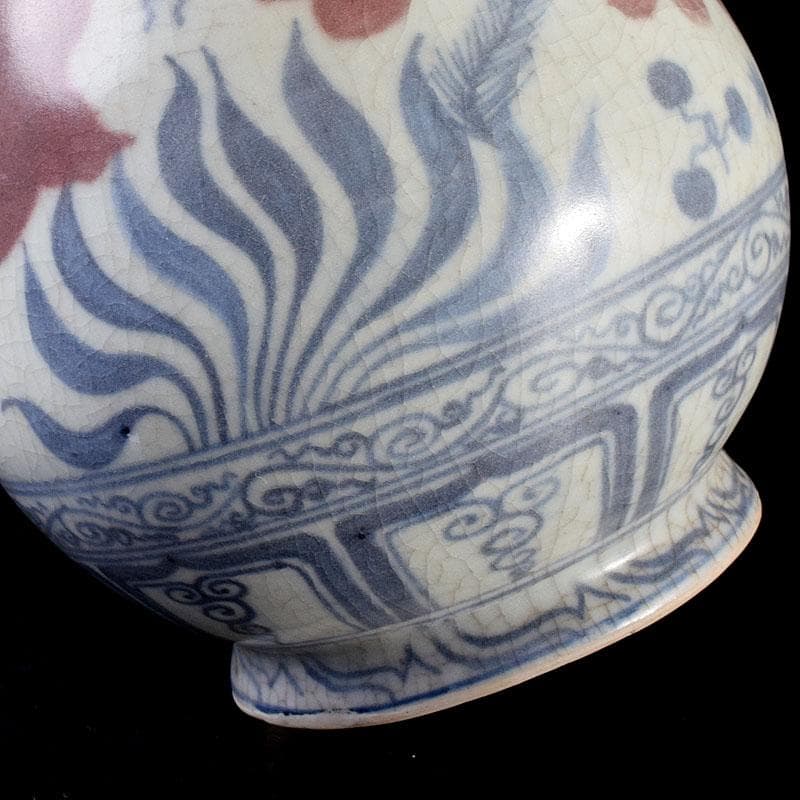 中国　青花釉裏紅　魚藻文　玉壺春瓶　C　7043