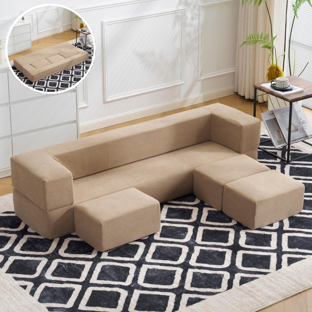 【3色から選】ソファベッド 最大5人掛け 5P 組立て不要 フロアソファ