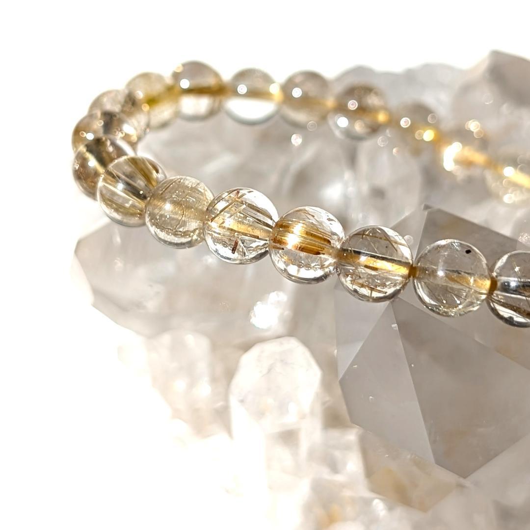 sk　透き通るクォーツと黄金ルチルが美しい 金針水晶ブレスレット 7mm