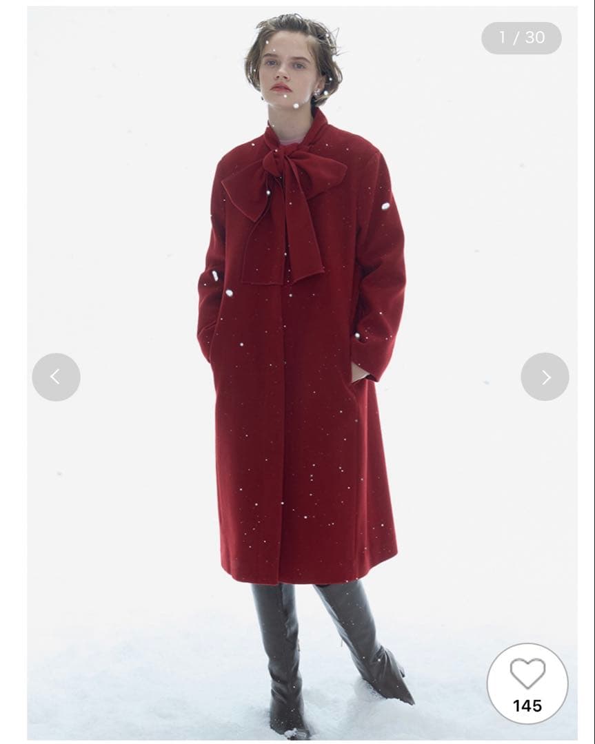 【新品】セルフォード　リボンストール付きノーカラーコート　RED 現行品　完売