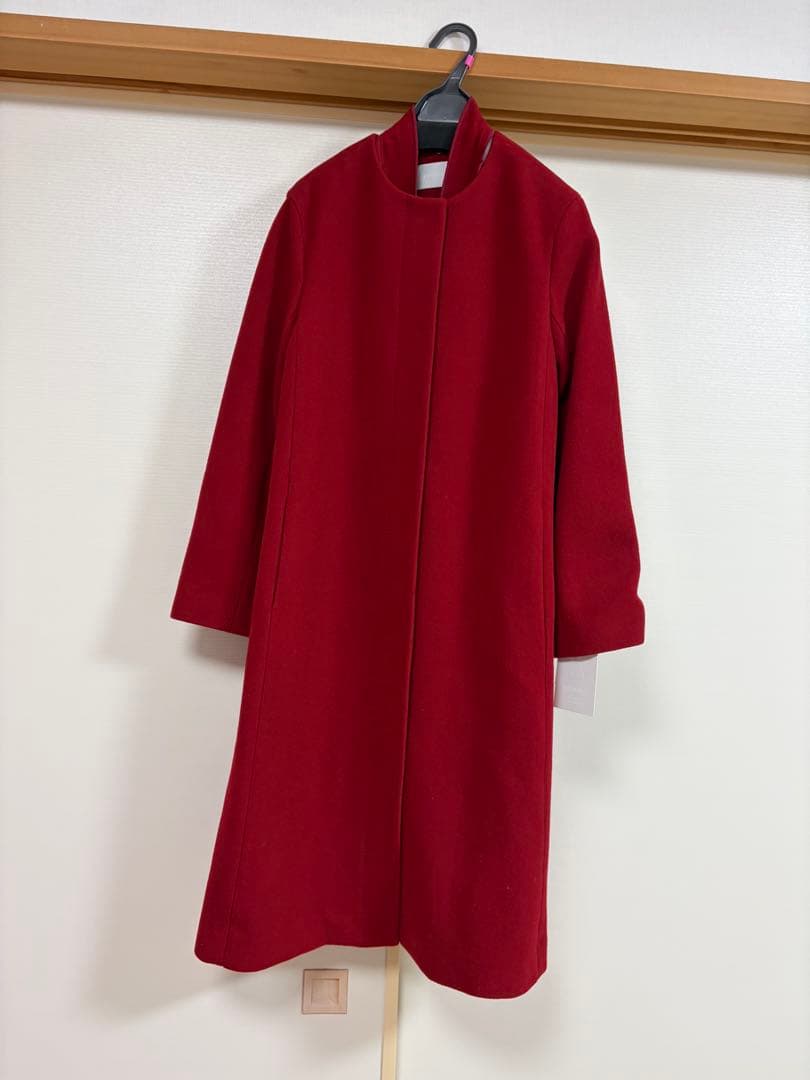 【新品】セルフォード　リボンストール付きノーカラーコート　RED 現行品　完売