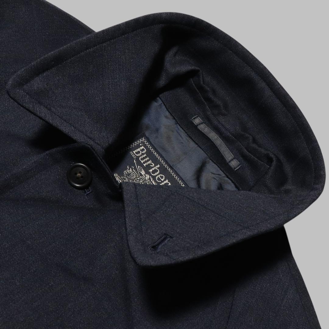 BURBERRY★ウール ステンカラーコート★シャドーチェック★ネイビー★80s