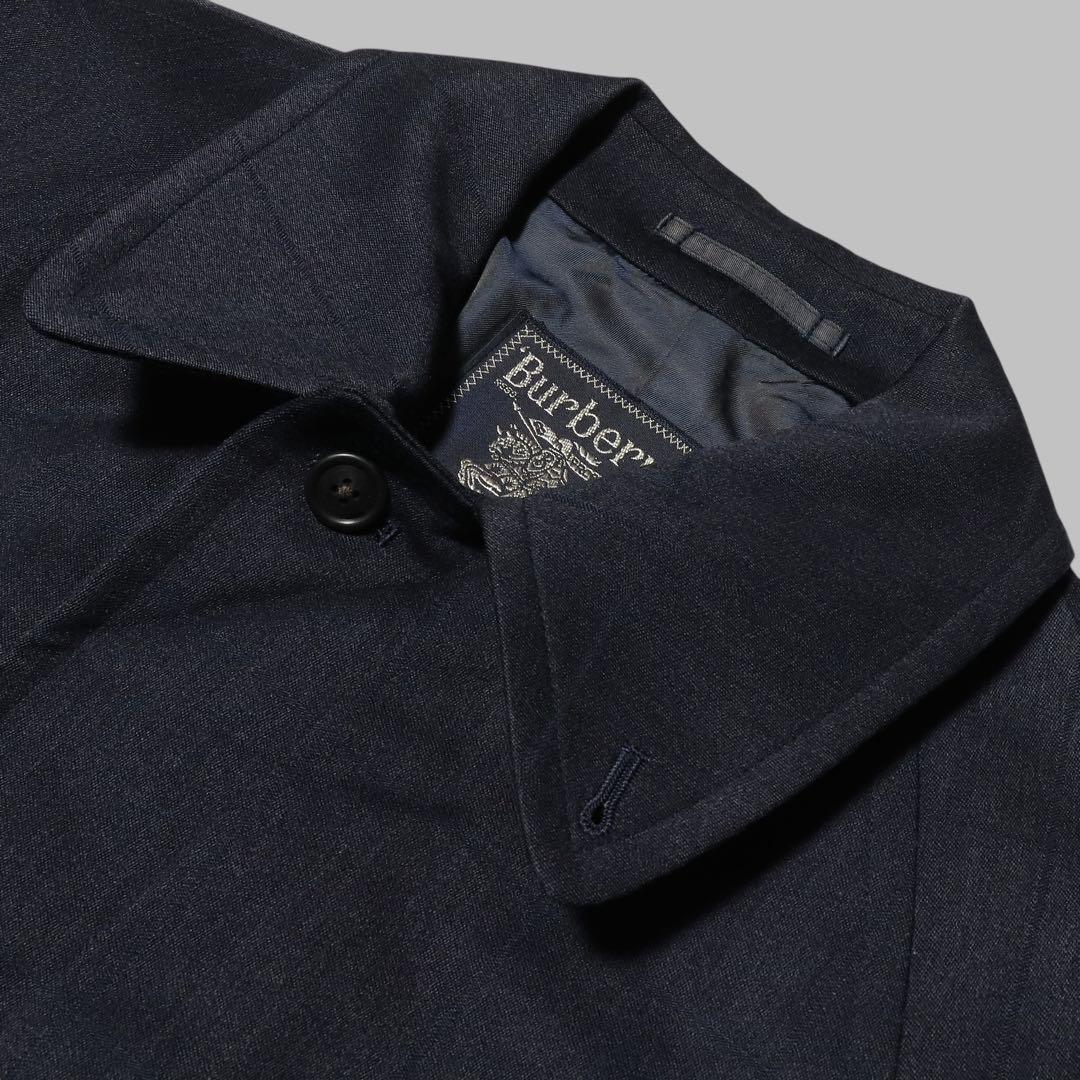 BURBERRY★ウール ステンカラーコート★シャドーチェック★ネイビー★80s