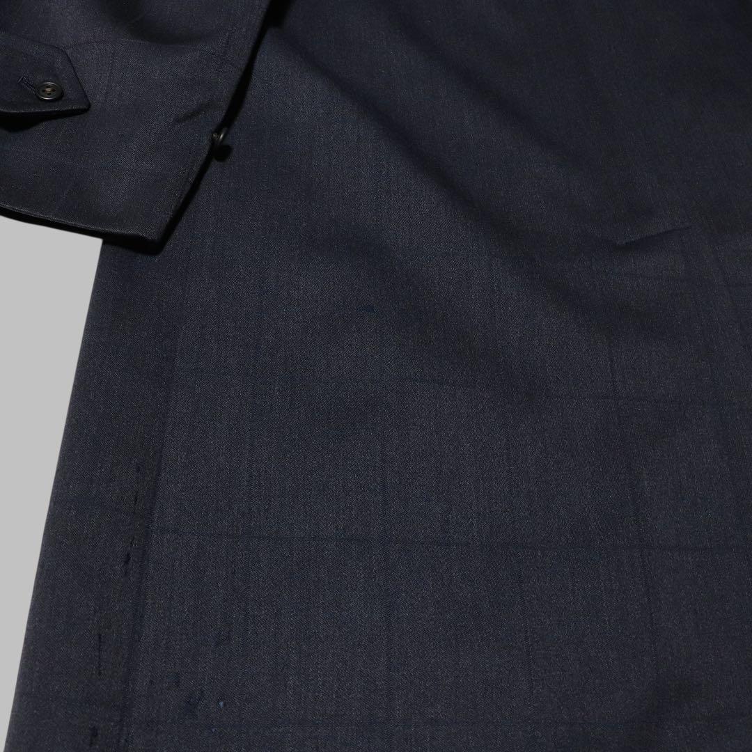 BURBERRY★ウール ステンカラーコート★シャドーチェック★ネイビー★80s