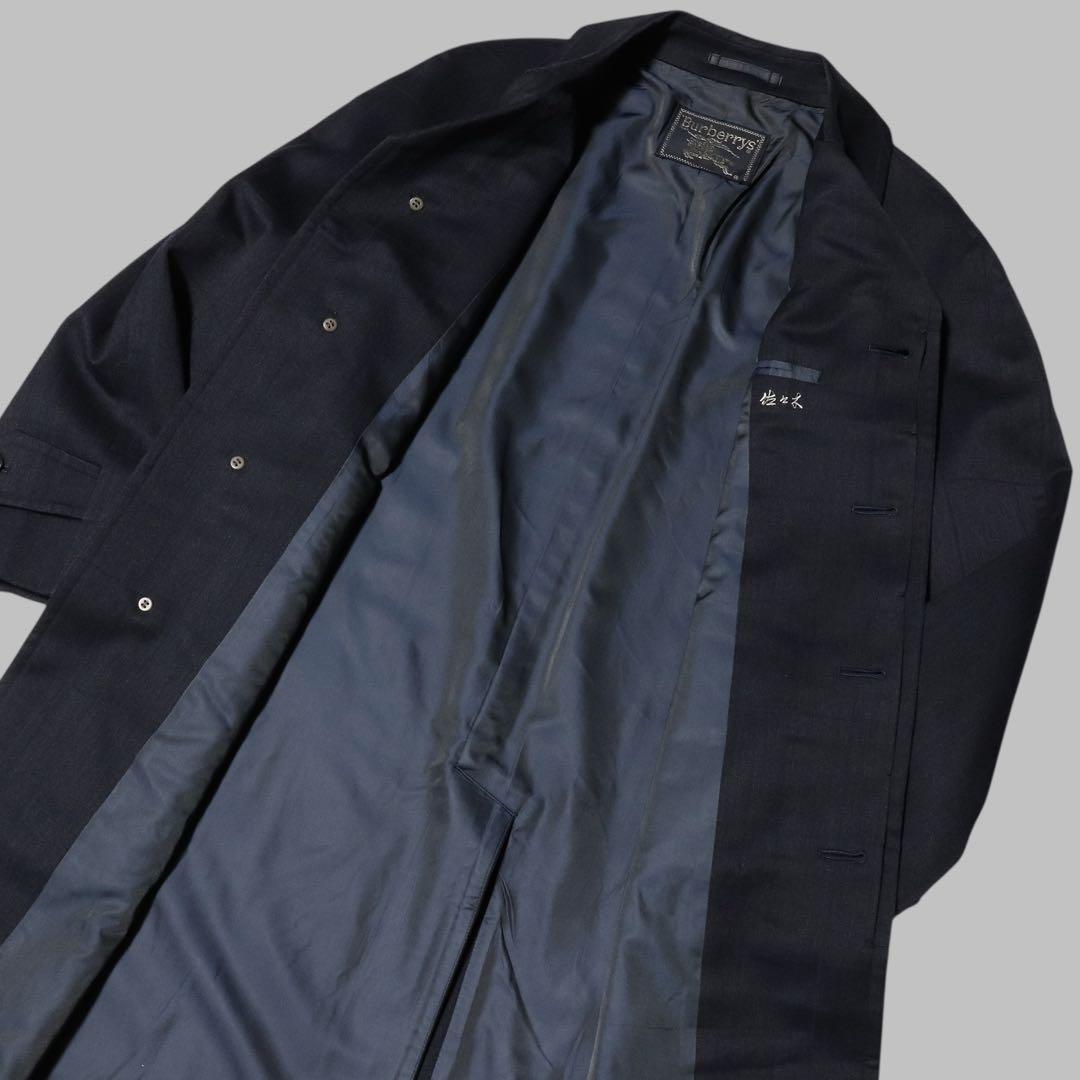 BURBERRY★ウール ステンカラーコート★シャドーチェック★ネイビー★80s