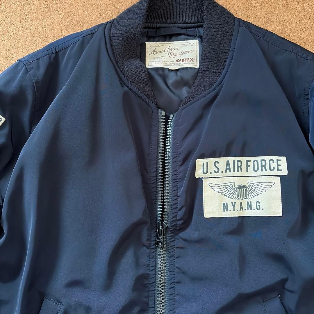希少 アヴィレックス MA-1 フライトジャケット N.Y.A.N.G 刺繍 紺