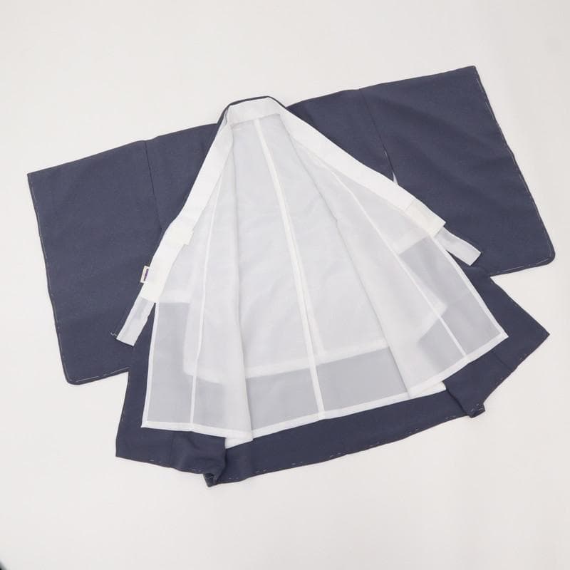 七五三羽織袴着物セット＊男児　3歳～　シンプル 紗綾 黒 灰青 化繊 9RH15