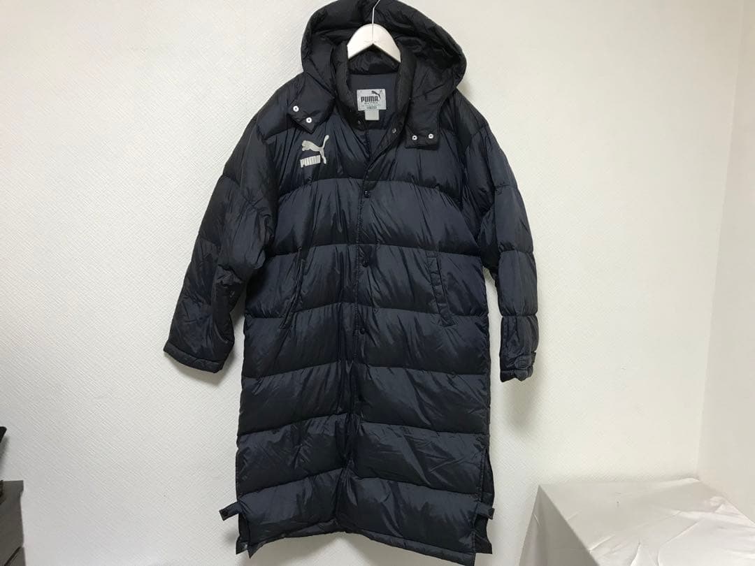 本物プーマPUMAナイロンロゴ刺繍ロング丈ダウンベンチコートロング丈