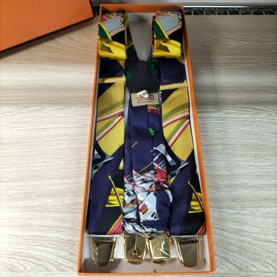 HERMES シルク サスペンダー ネイビー