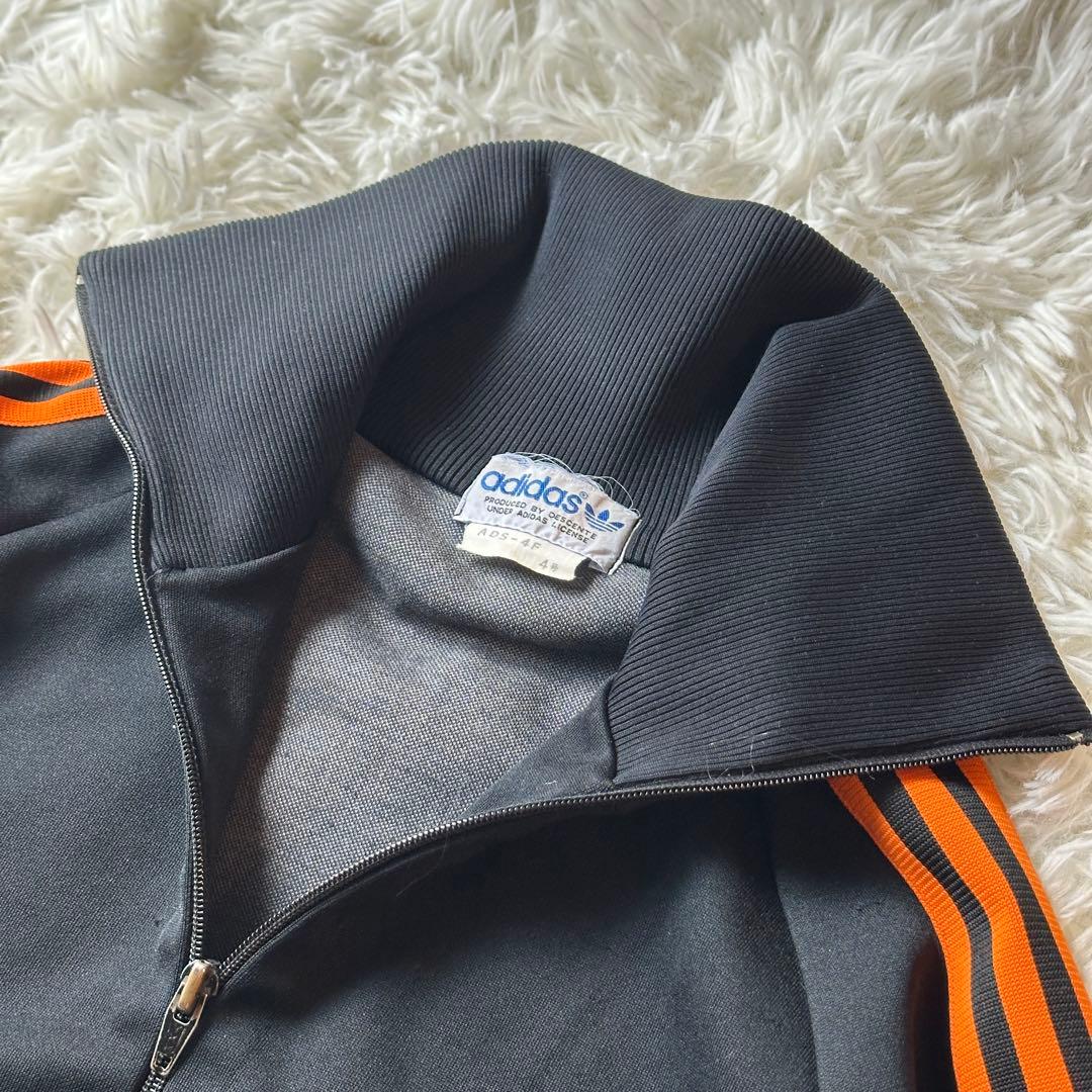 70s adidas トラックジャケット ブラック オレンジ 刺繍4号 M相当