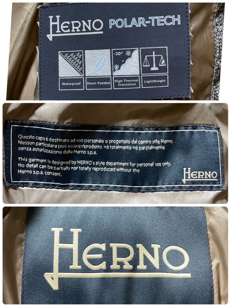 ①ヘルノ HERNO 異素材ドッキング 中綿ダウンジャケット メンズ グレイ