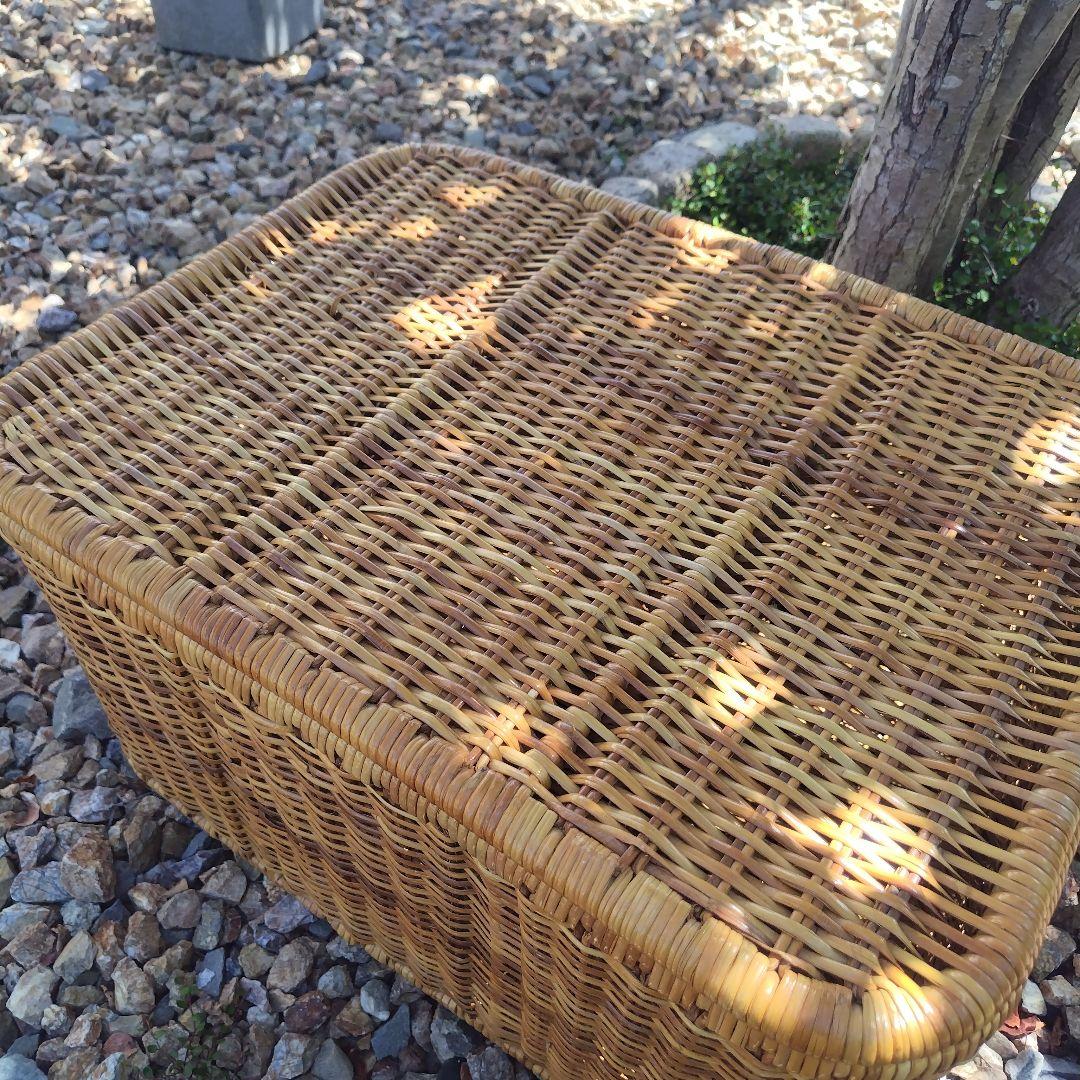 昭和レトロ 蓋付き ラタン かご 収納 籠 アンティーク ランドリー バスケット