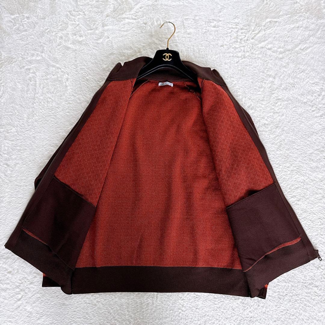 【ZARA】ジャージ風セットアップ ジャガード ブラウンオレンジ系 XLサイズ