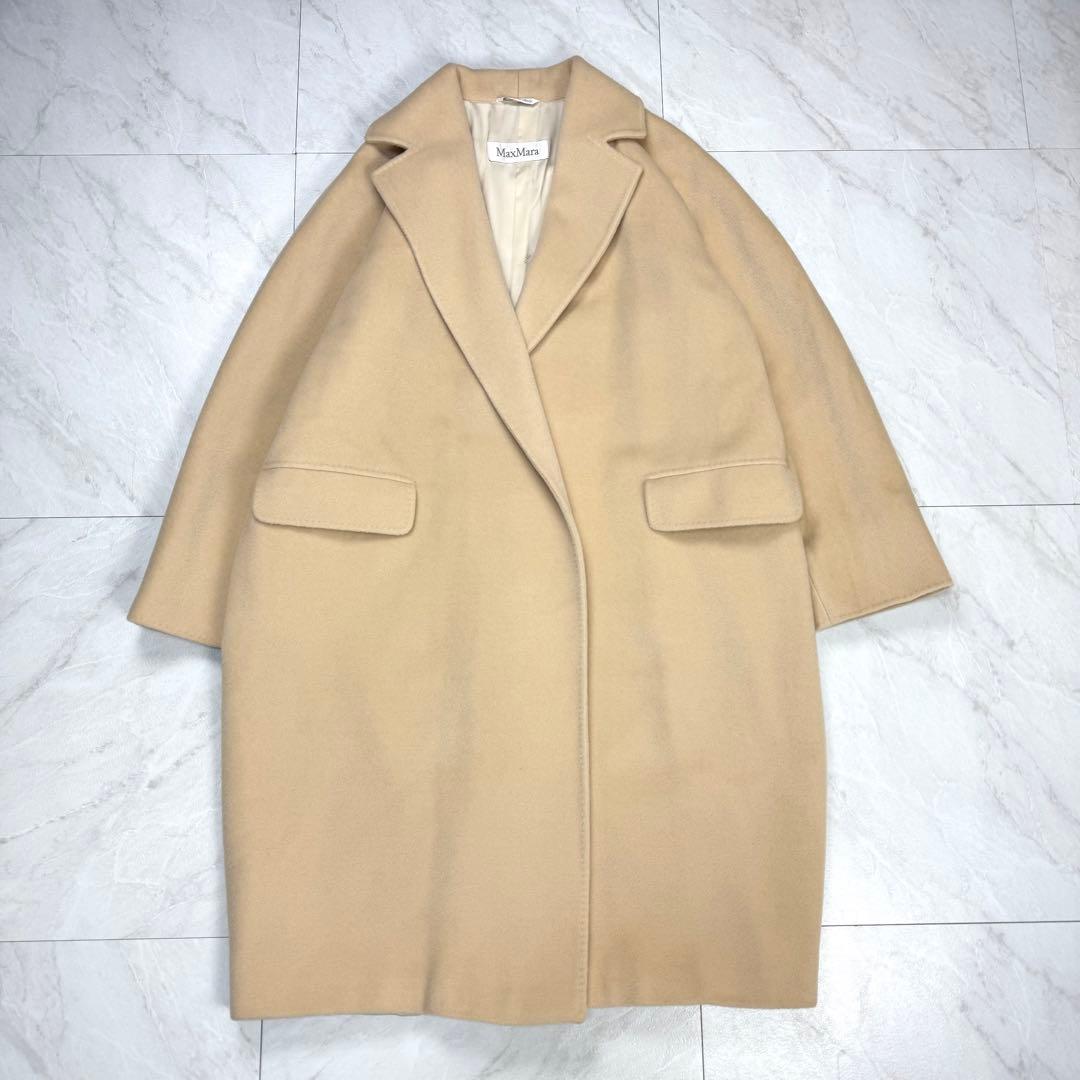 美品 マックスマーラ 白タグ カシミヤ混 ガウンコート ロング キャメル 42