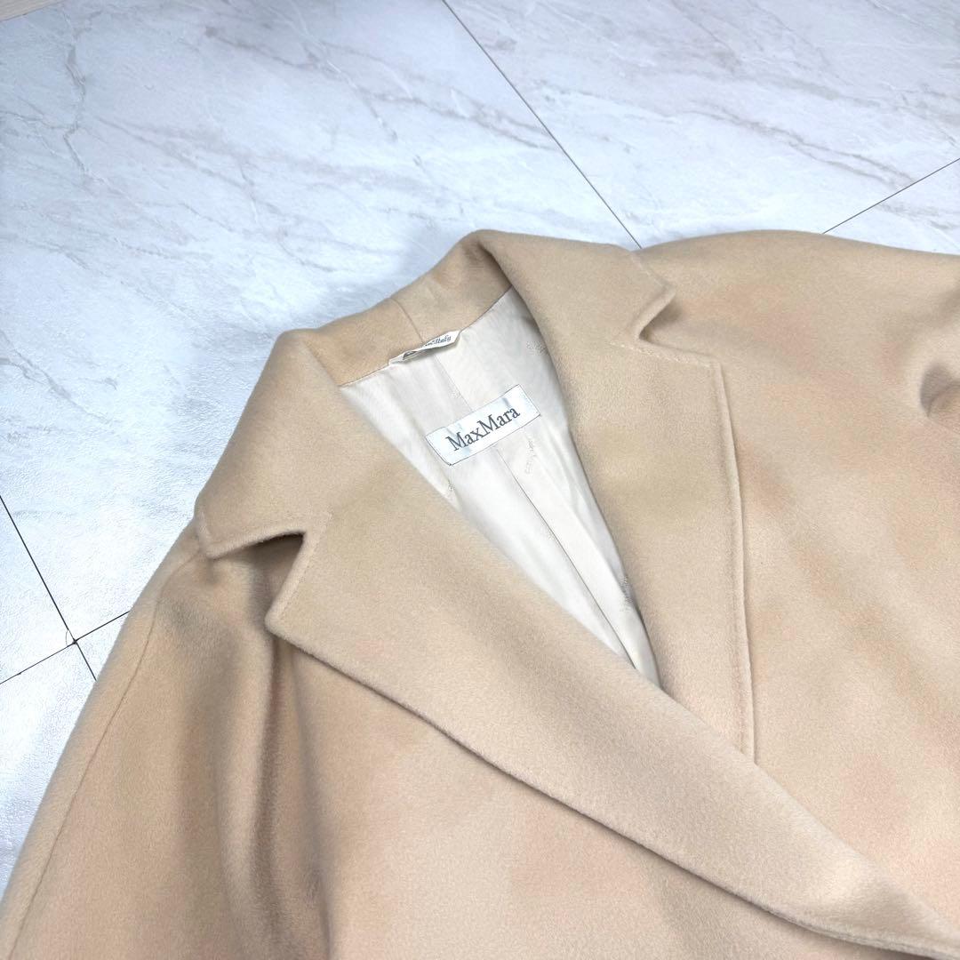 美品 マックスマーラ 白タグ カシミヤ混 ガウンコート ロング キャメル 42