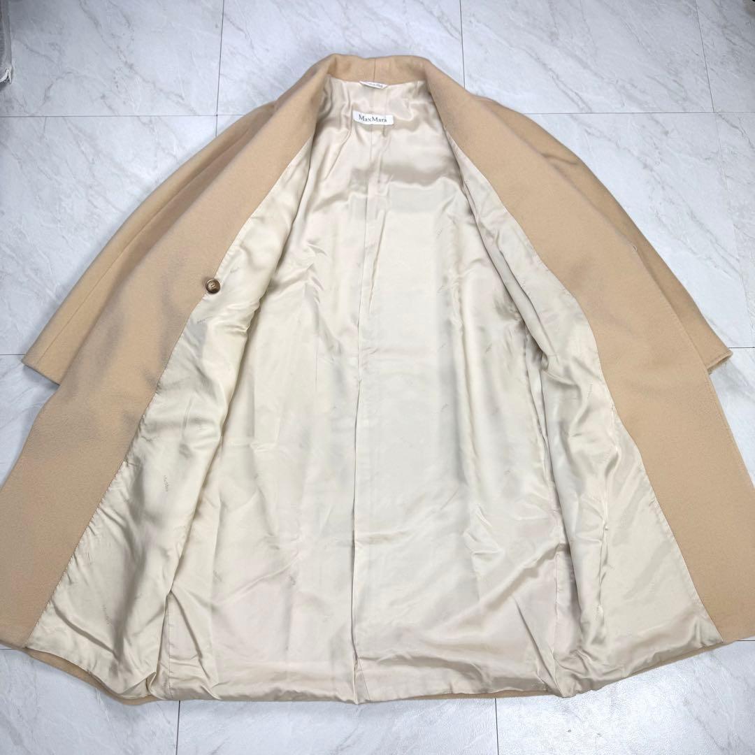美品 マックスマーラ 白タグ カシミヤ混 ガウンコート ロング キャメル 42
