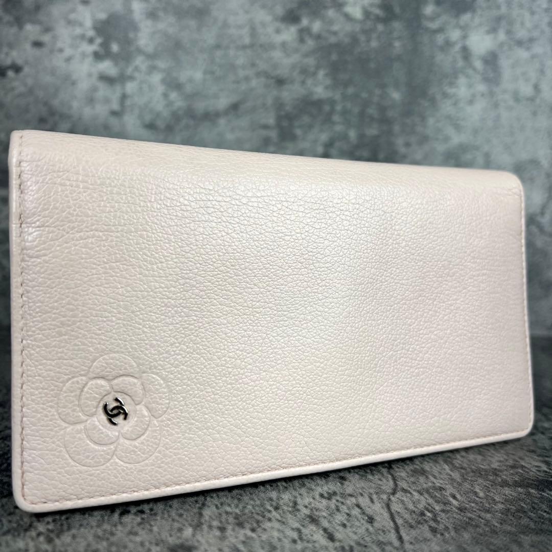 CHANEL カメリア レザー 長財布 ピンクアイボリー