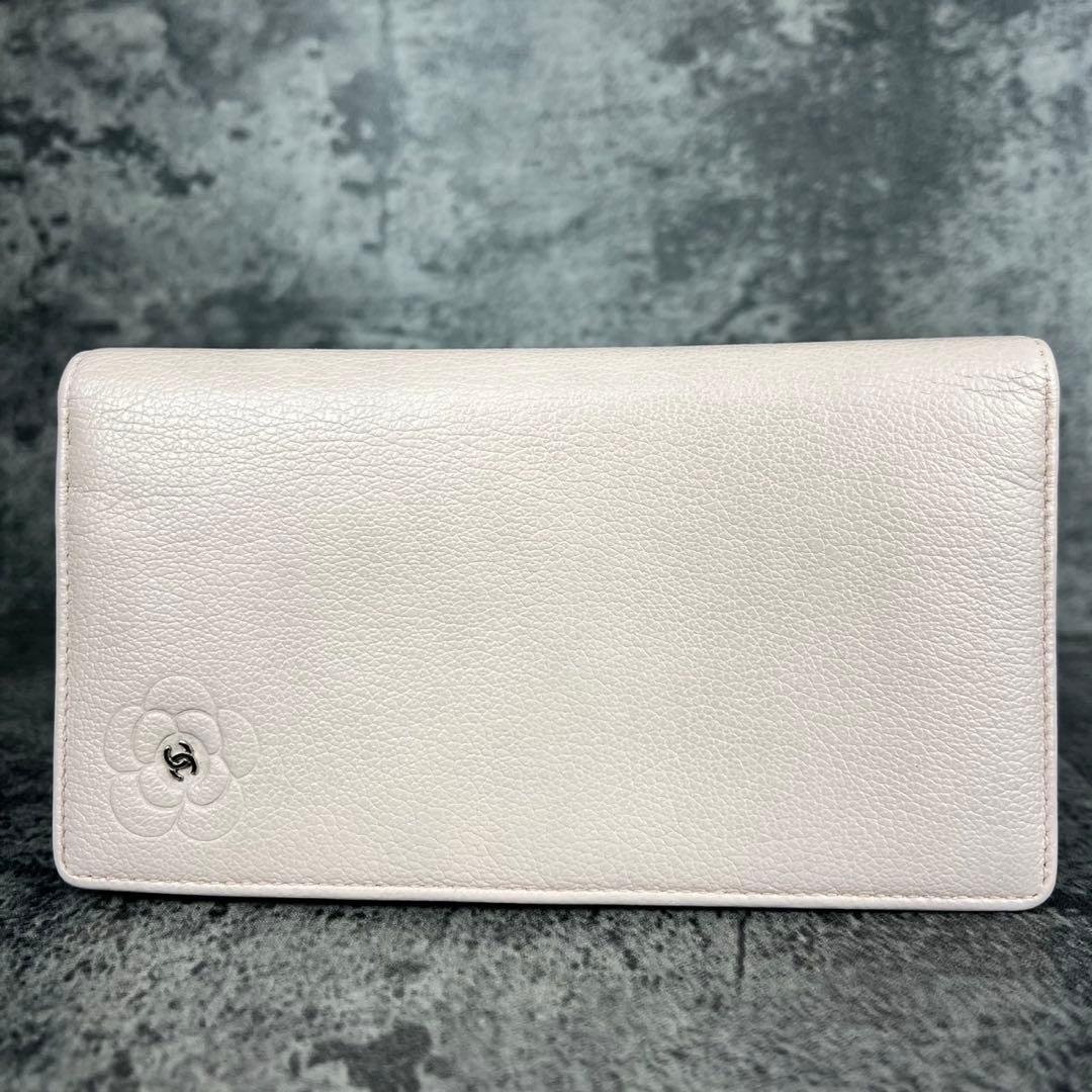 CHANEL カメリア レザー 長財布 ピンクアイボリー