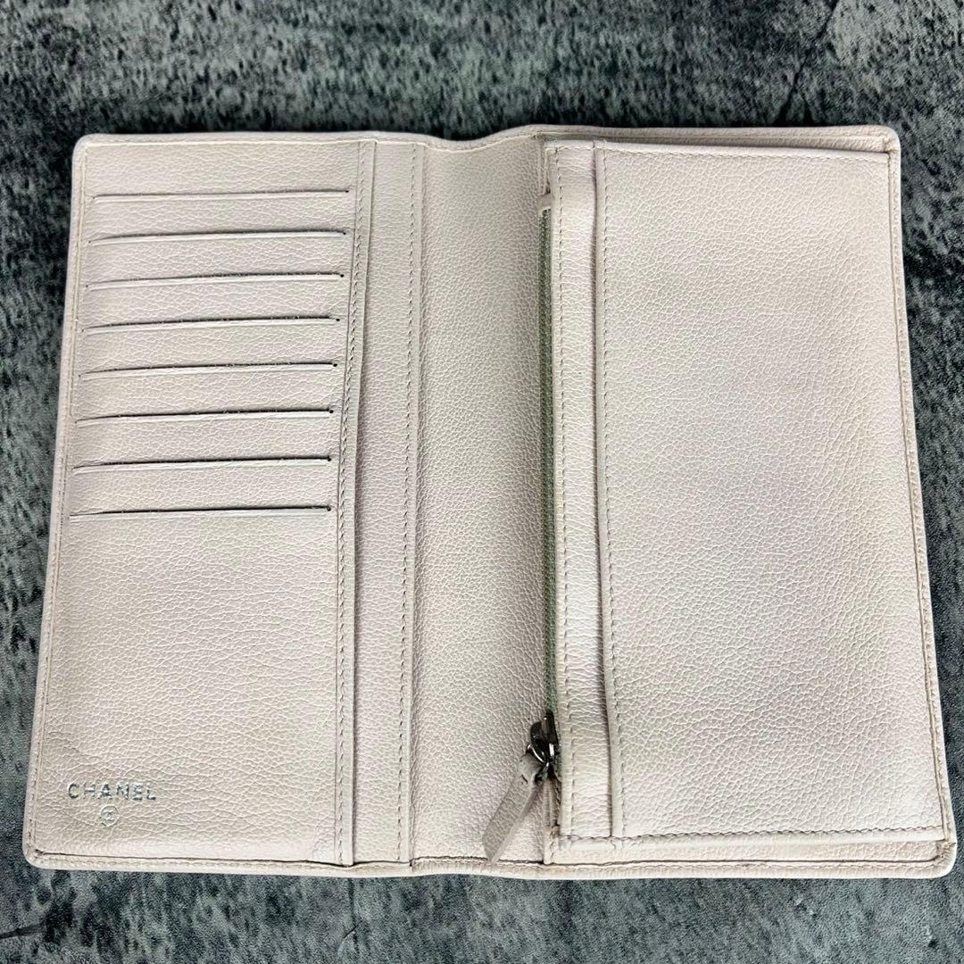 CHANEL カメリア レザー 長財布 ピンクアイボリー