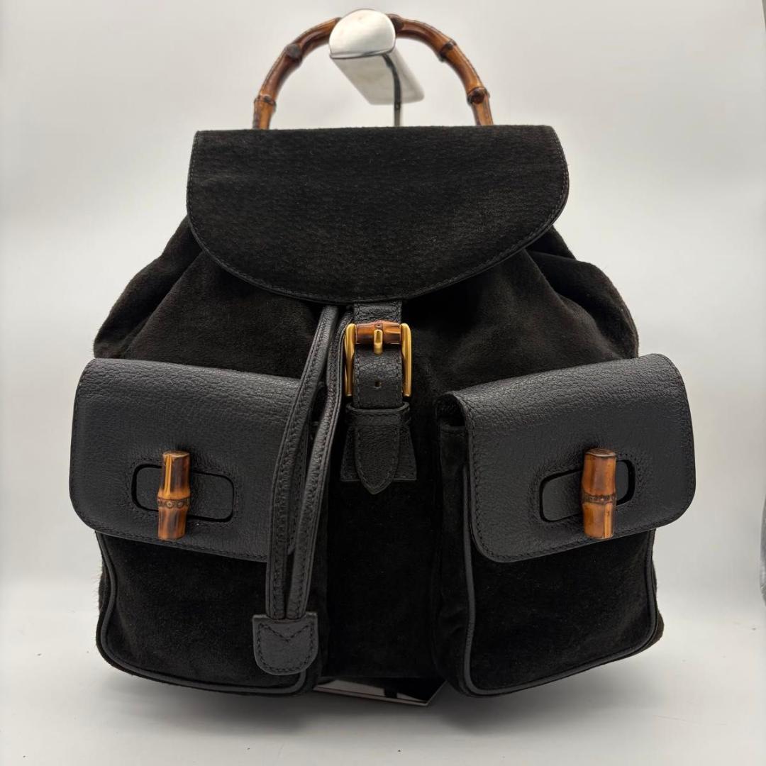 バッグ GUCCI Bamboo Suede Leather Backpack