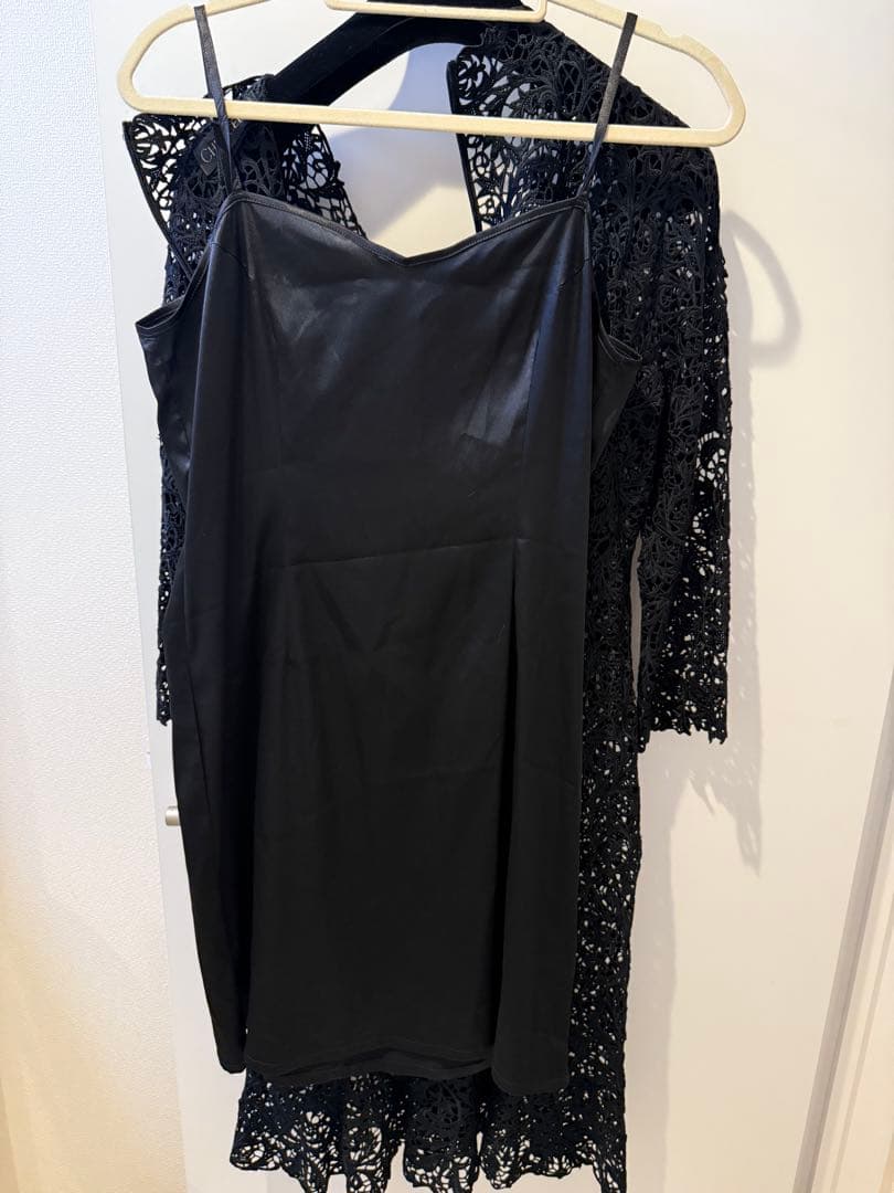 CHRISCELIN ブラックレースワンピース 七分袖