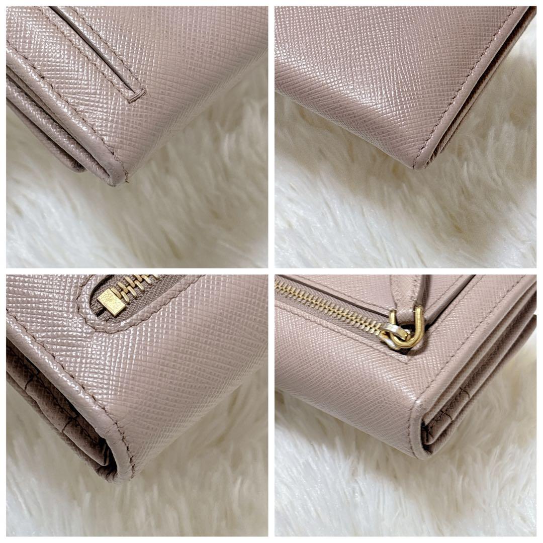 現行/美品✨PRADA サフィアーノレザー 三角ロゴ長財布 ピンクベージュ