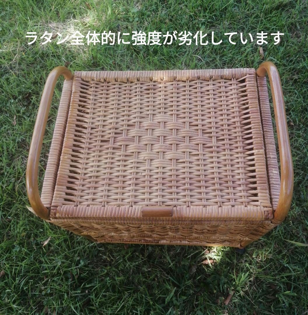 レトロ　ラタン　キャスター付き　脱衣かご　ラック　カゴ　バスケット　ランドリー