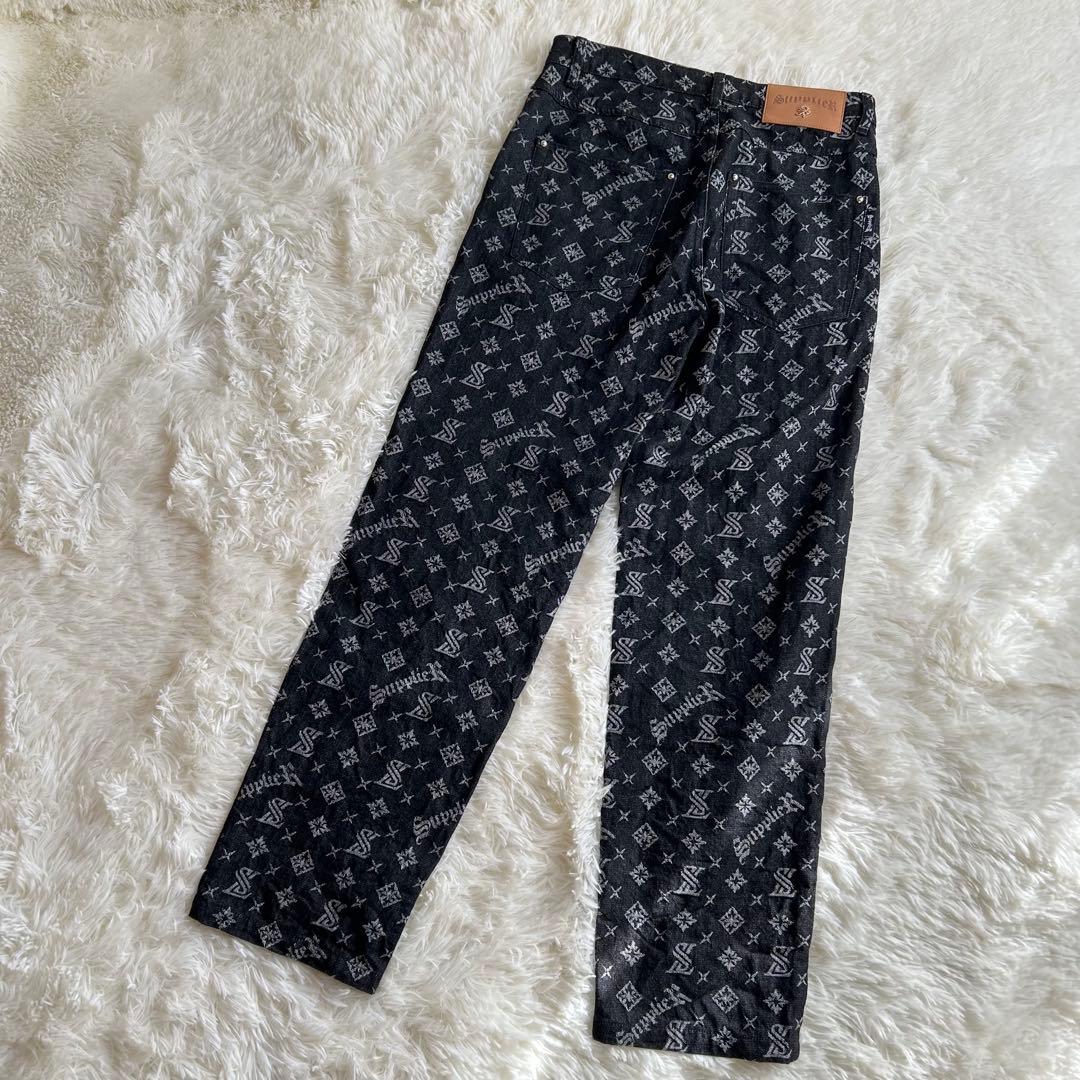 美品 完売品 supplier モノグラム ストレート デニム 総柄 M ロゴ
