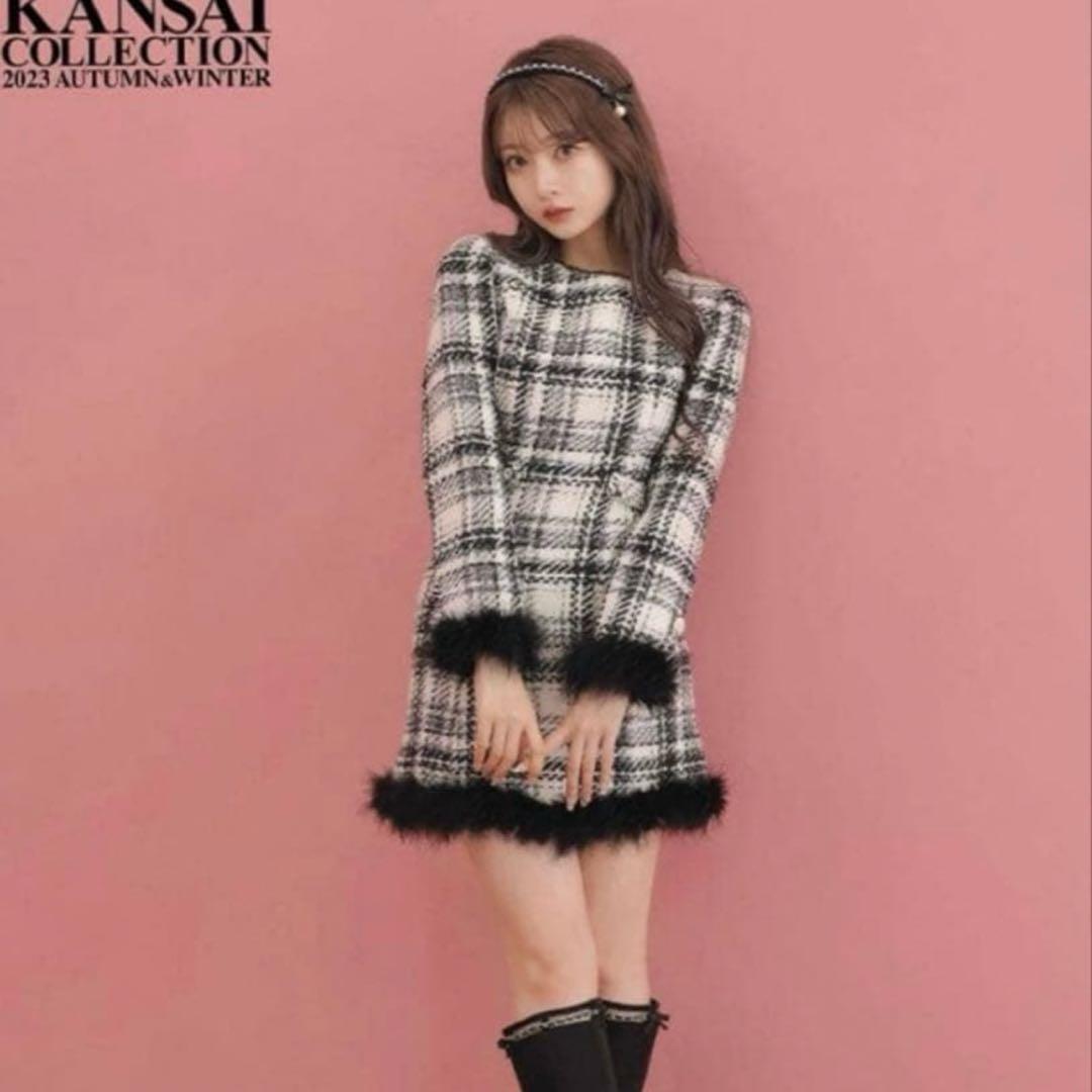 Mmeeme エムミーエメ Fサイズ ロービングチェックフェザーワンピース