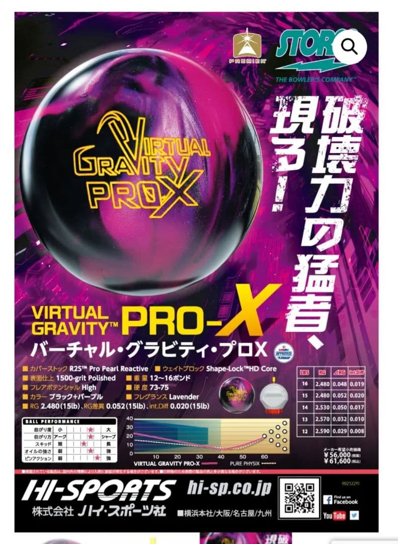 バーチャルグラビティプロ X STORMストーム　ボウリングボール　15ポンド