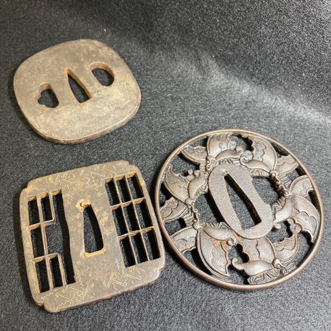 時代刀鍔　金象嵌等　木箱付　320g 東Y7-0220☆2Fトヒチ