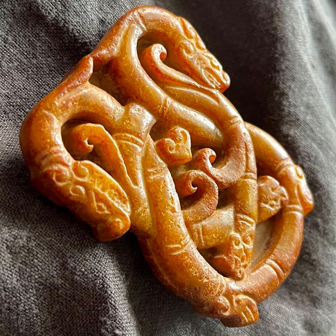 アンティーク ジェイド 彫刻 和田玉 ネフライト 中国王朝 古玉 龍