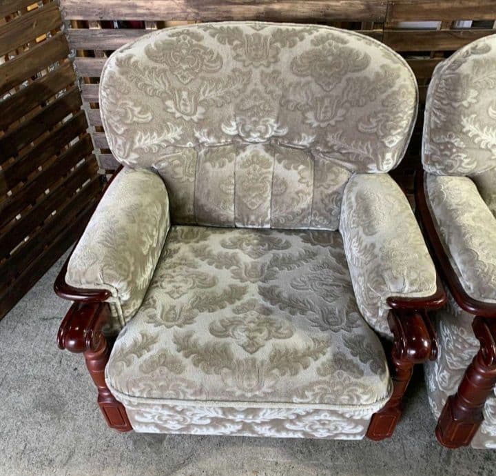 あり② H725\" カリモク 金華山 花柄ベロアソファ 1人掛けソファ