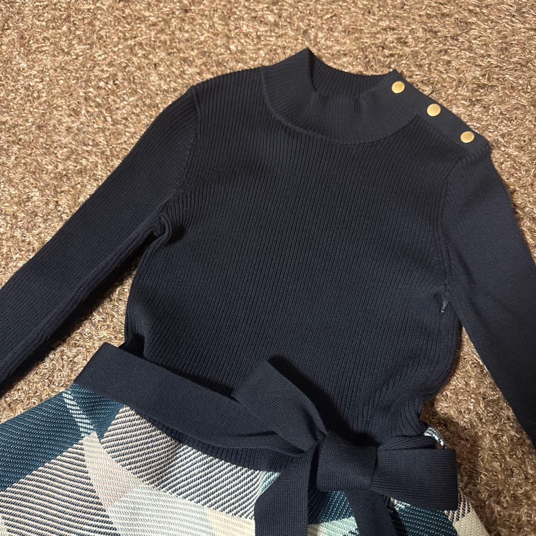 【美品】ブルーレーベルクレストブリッジ　ドッキングチェックワンピース　リボン