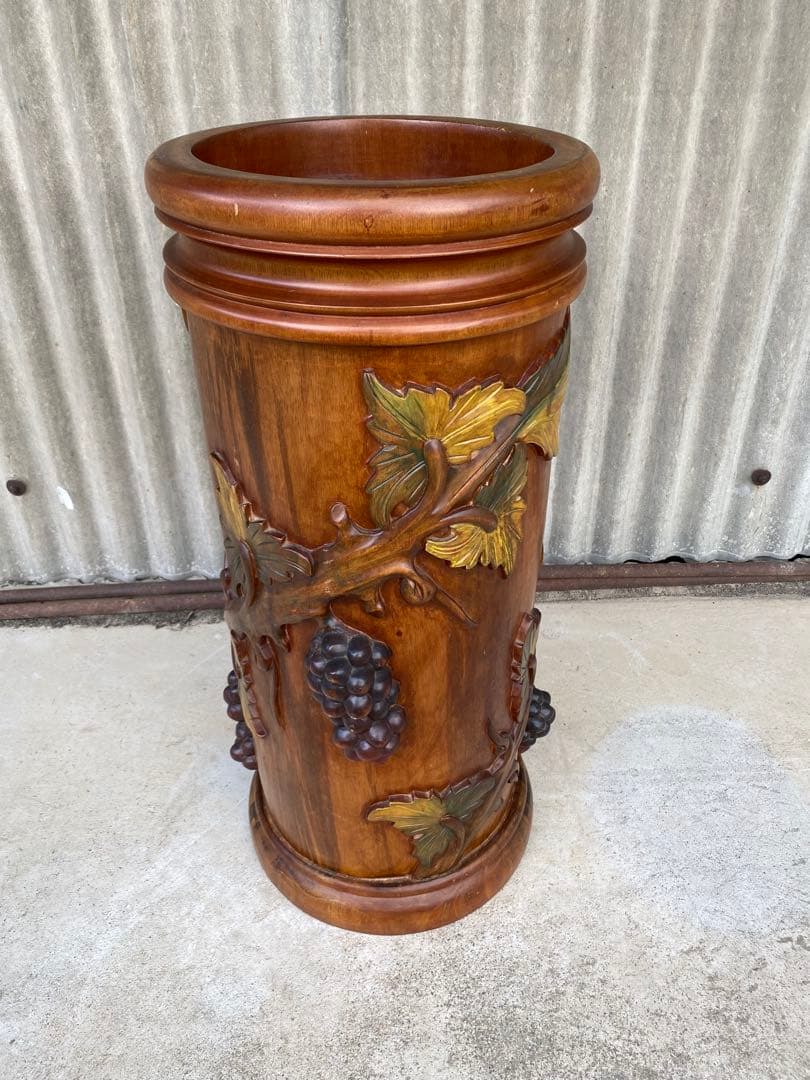 木製　傘立て　葡萄　アンティーク　マホガニー