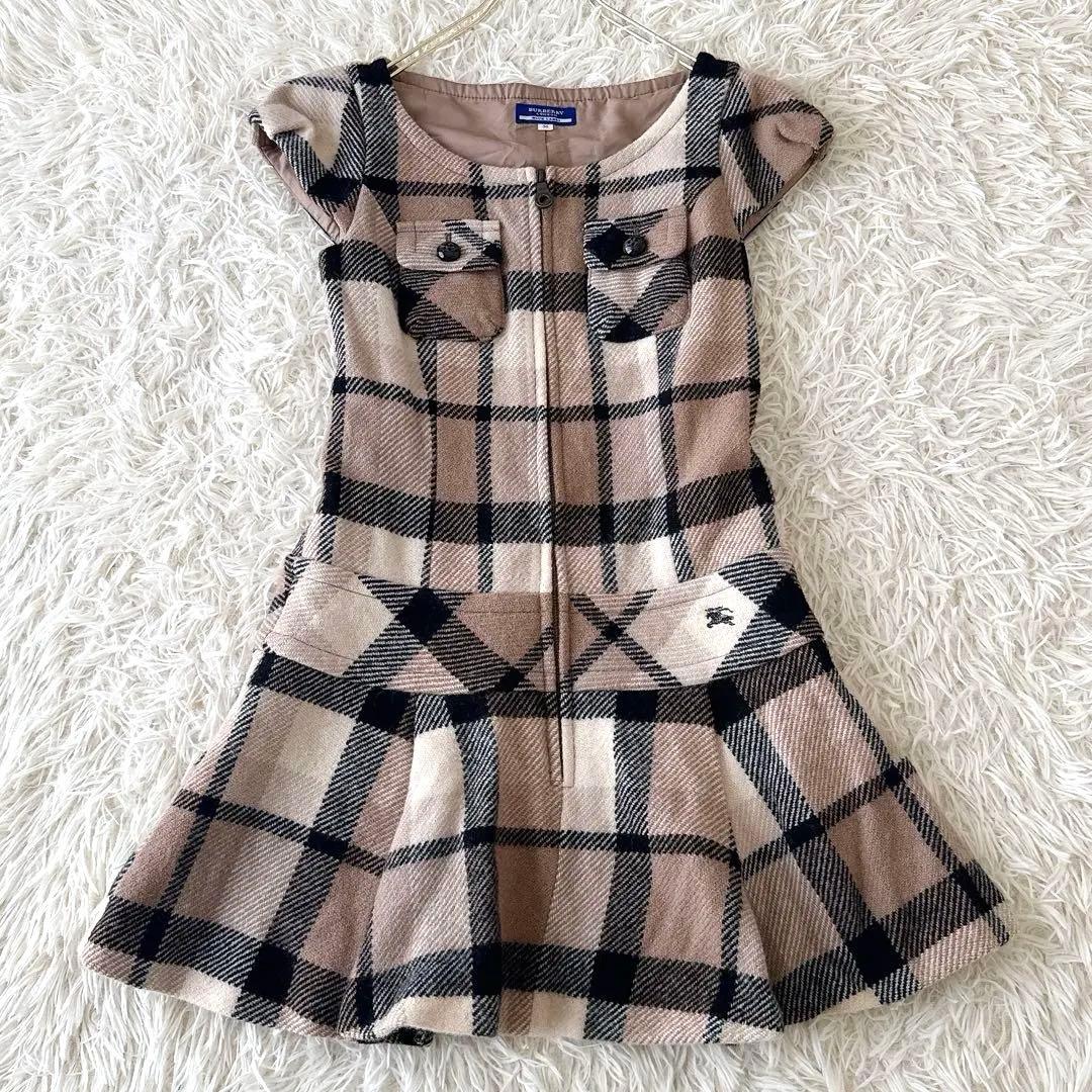 バーバリーブルーレーベル✨ワンピース ホース刺繍 ロゴ刻印 ノバチェック 38