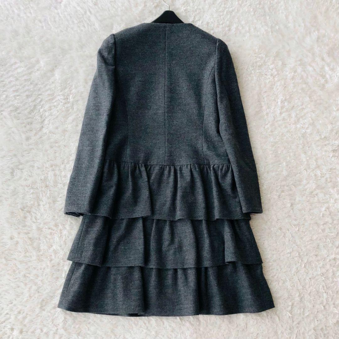 エムズグレイシー コート ロング リボン ティアード ノーカラー グレー M