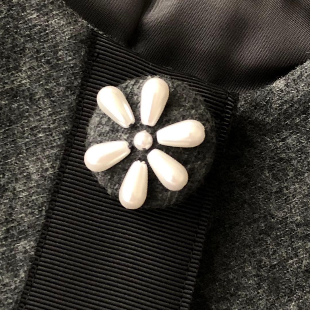 エムズグレイシー コート ロング リボン ティアード ノーカラー グレー M