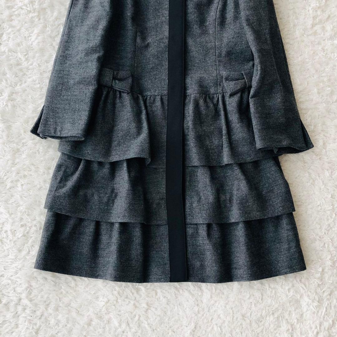 エムズグレイシー コート ロング リボン ティアード ノーカラー グレー M