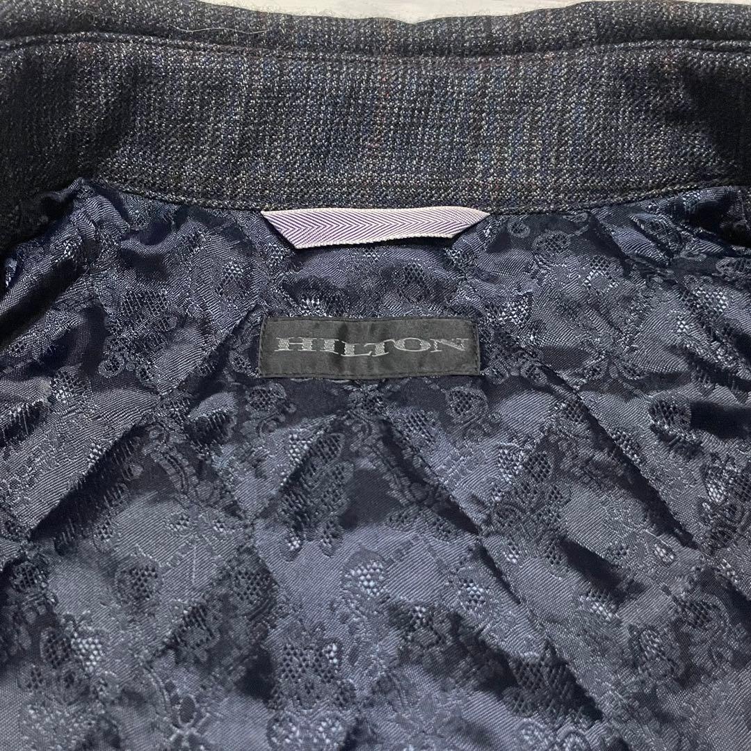高級ウール　HILTON 比翼　ステンカラーコート L ブラック系