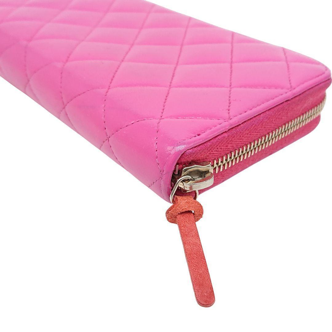 CHANEL ピンク マトラッセ ココマーク 長財布　ラウンド　箱　カード付