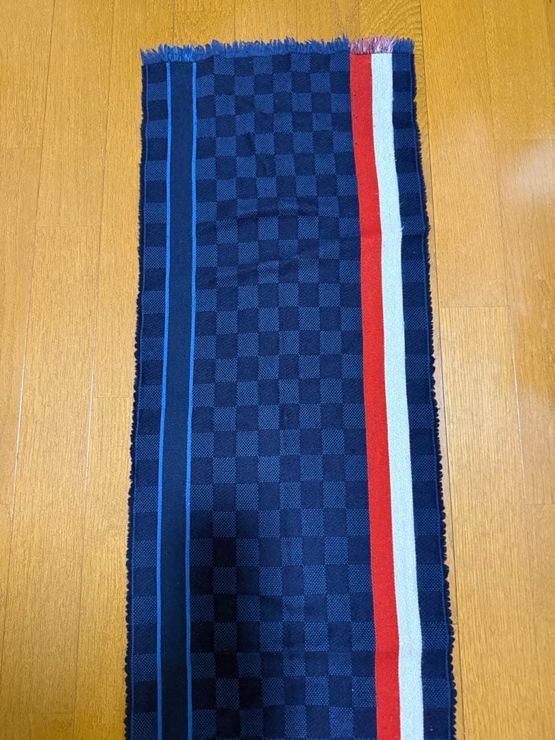 【値下】Louis Vuitton ネイビー チェック マフラー　ウール