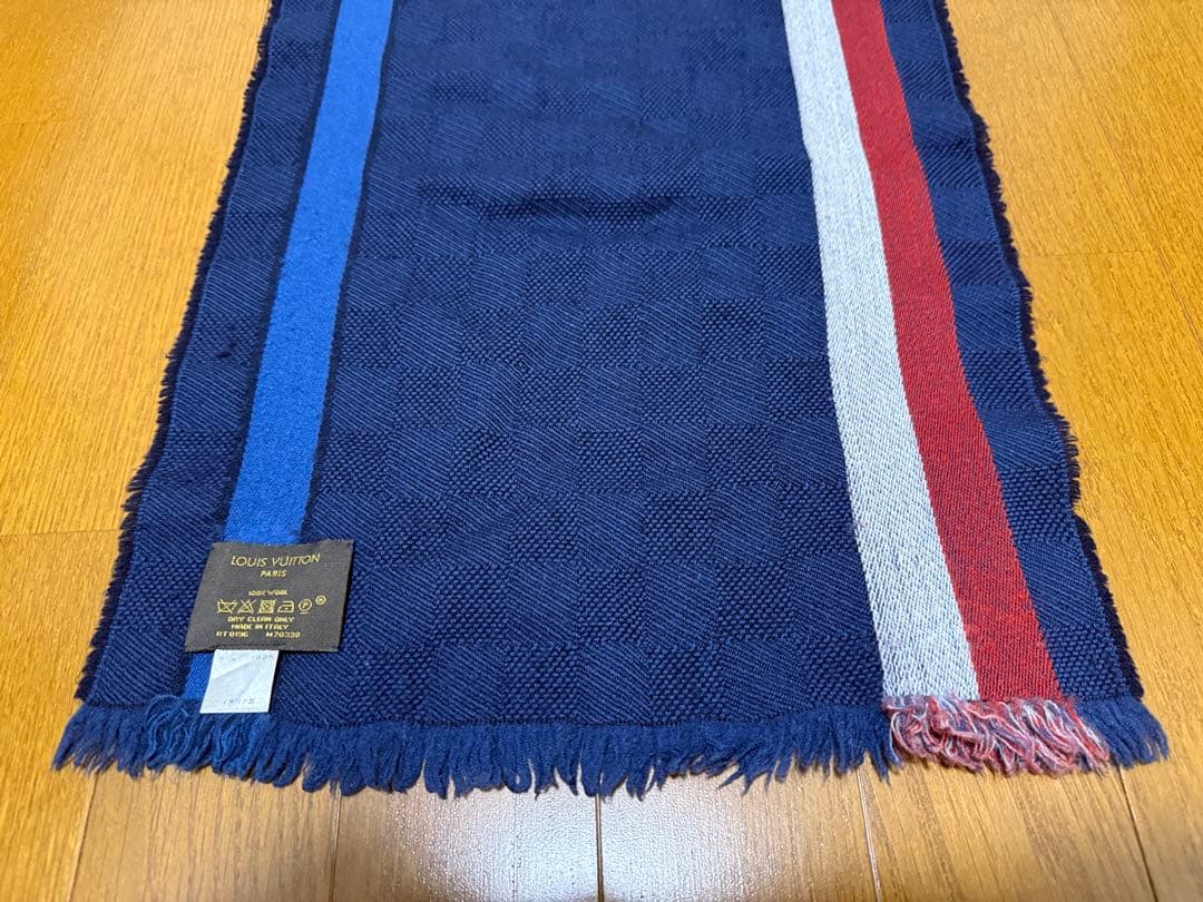 【値下】Louis Vuitton ネイビー チェック マフラー　ウール