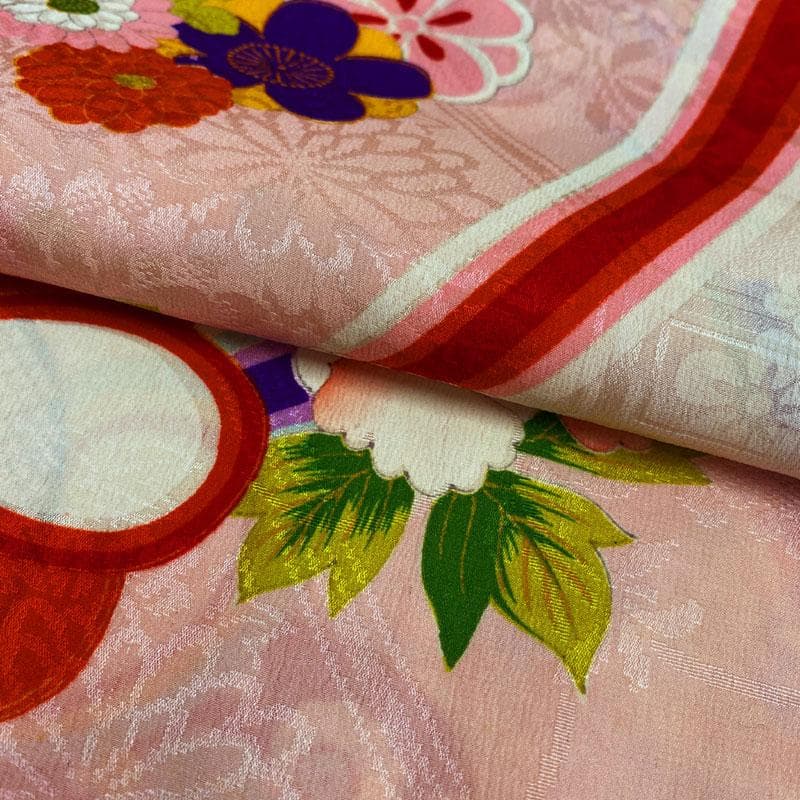 510ag24◎七五三 七歳 女児 アンティーク着物&袋帯 総柄 ピンク系◎