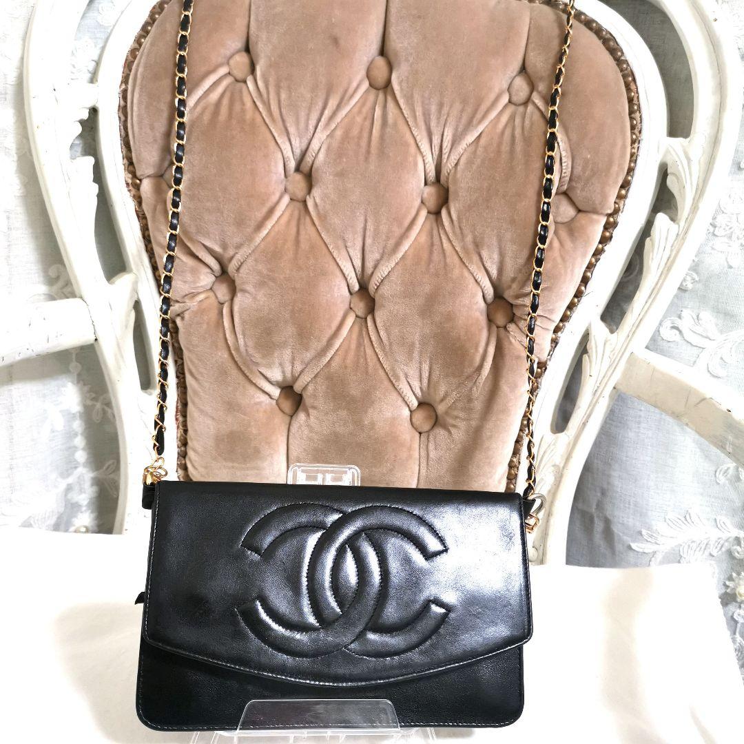 さくら!5点セット 大ココ シャネル黒CHANEL マチあり長財布 シール