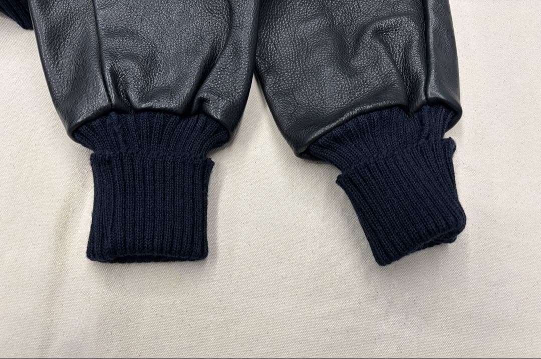 USA製 レターマンジャケット 38 黒×紺 スタジャン アワードジャケット