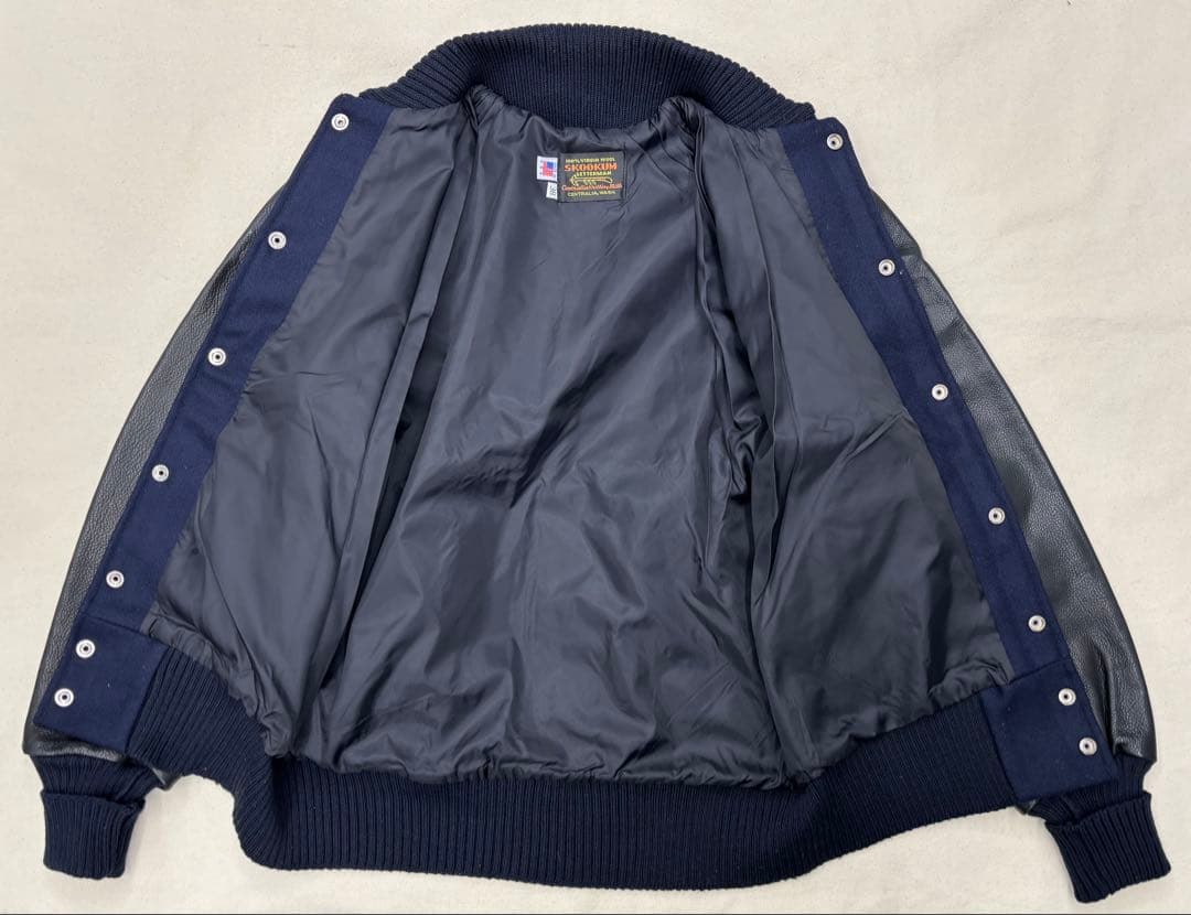 USA製 レターマンジャケット 38 黒×紺 スタジャン アワードジャケット