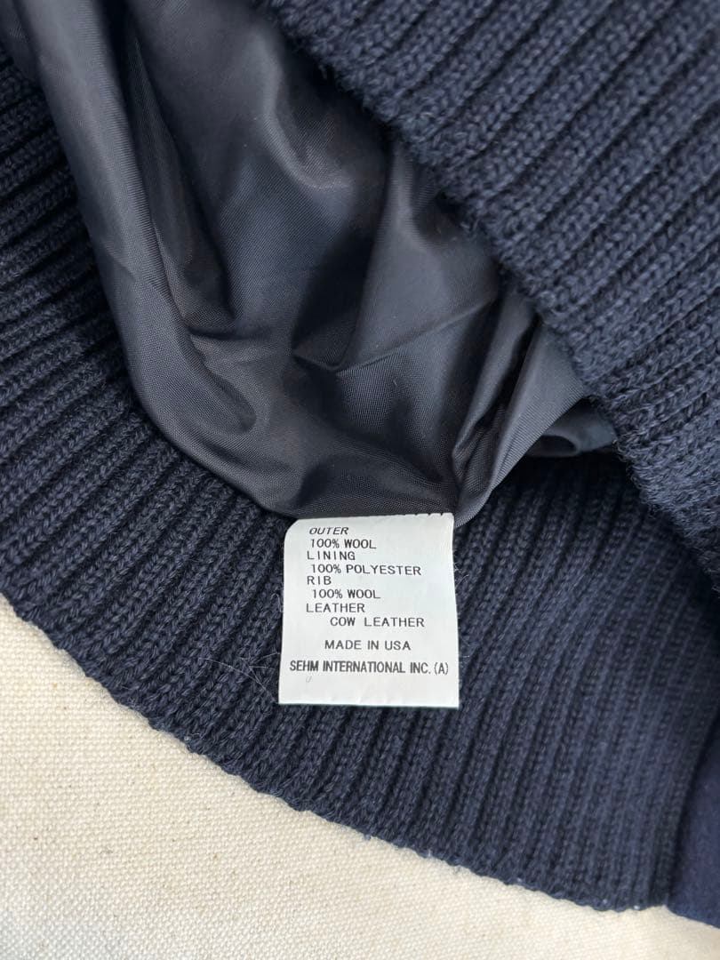 USA製 レターマンジャケット 38 黒×紺 スタジャン アワードジャケット