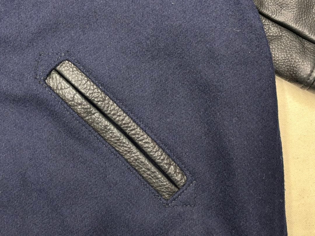 USA製 レターマンジャケット 38 黒×紺 スタジャン アワードジャケット