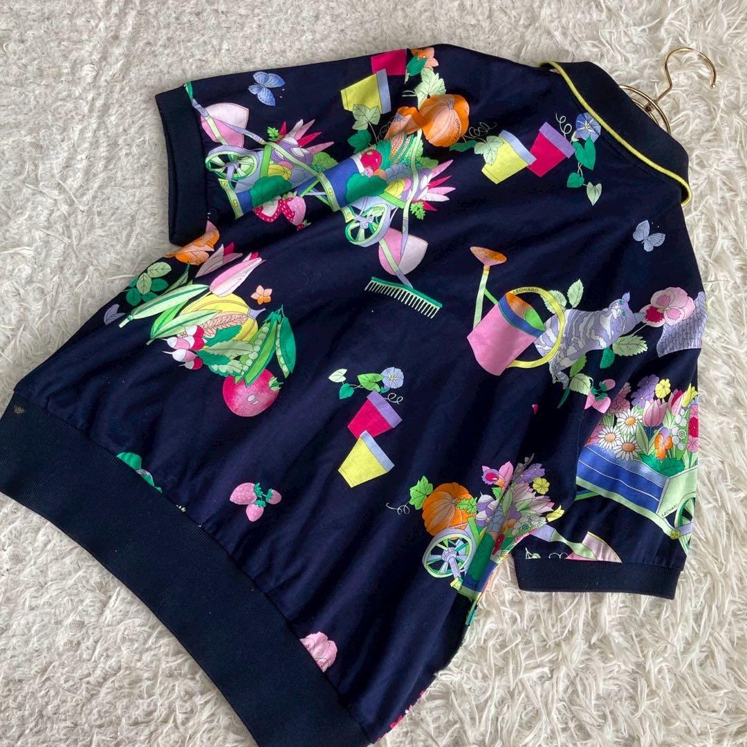 《良品》 LEONARD ポロシャツ ネイビー M 総柄 トロピカル オシャレ